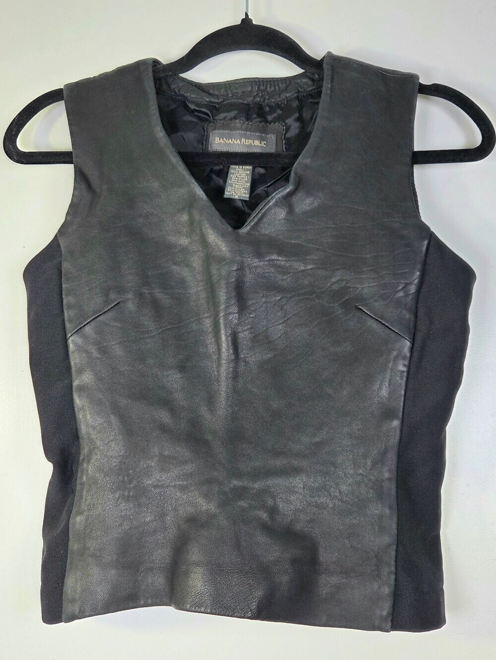 VINTAGE BANANA REPUBLIC LEATHER WOOL BLEND VEST.